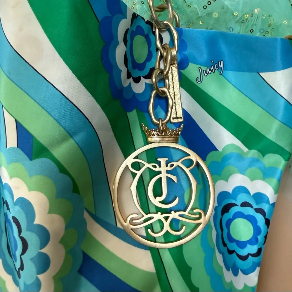ππ©΅π Vintage G&P Juicy Couture large Gold bag charm tote bag purse blue green - Picture 15 of 15
